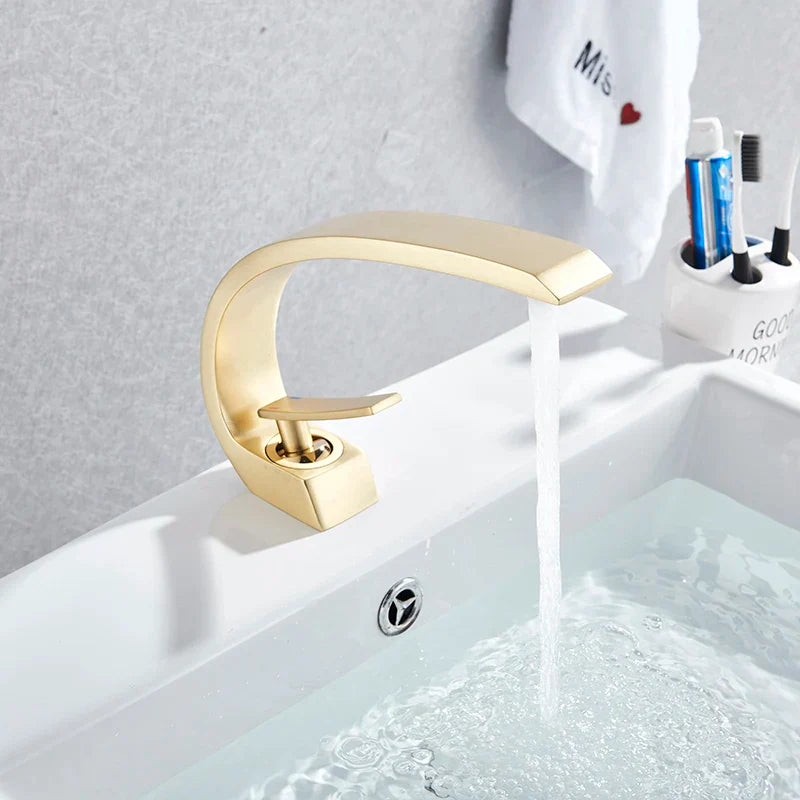DecorBites™ Brushed Gold Basin Faucet, Deck Mounted Wash Basin Mixer for Bathroom
