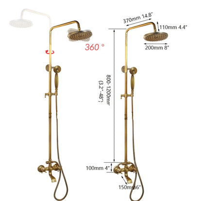 DecorBites™ Antique Brass Bathroom Shower Set with Hand Shower, Mixer Taps, Double Handles