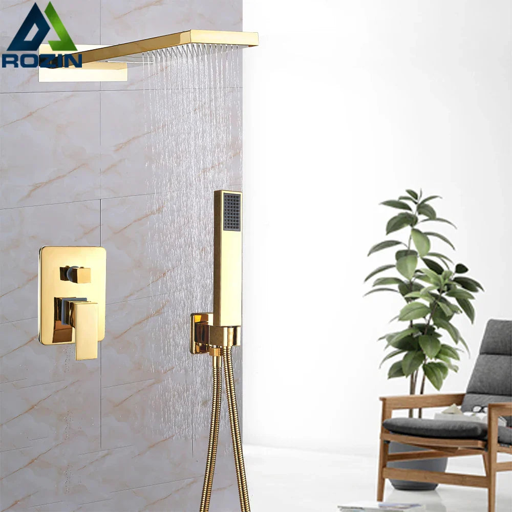 Decorbites™ Grifo de Ducha de Lluvia en Cromo Dorado con Válvula Mezcladora de 3 Vías