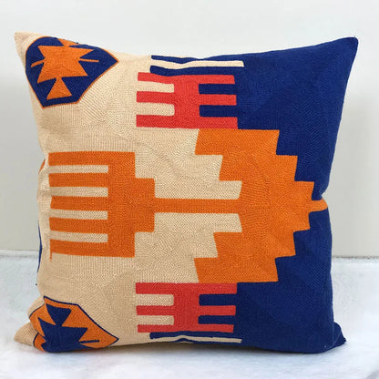 DecorBites™ Embroidered Kilim Style Cushion Cover 45x45cm Canvas Cotton Pillow Square