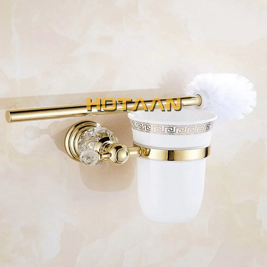 DecorBites™ Gold Ceramic Wall Mount Toilet Brush Holder Standard Size