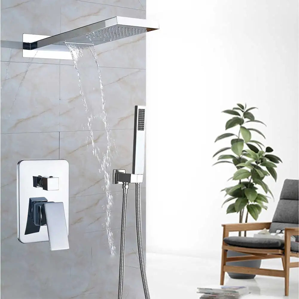 Decorbites™ Grifo de Ducha de Lluvia en Cromo Dorado con Válvula Mezcladora de 3 Vías