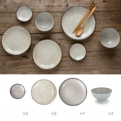 DecorBites™ Japanese Style Ceramic Dinner Set - Blue Tableware Set with Bowl and Plate