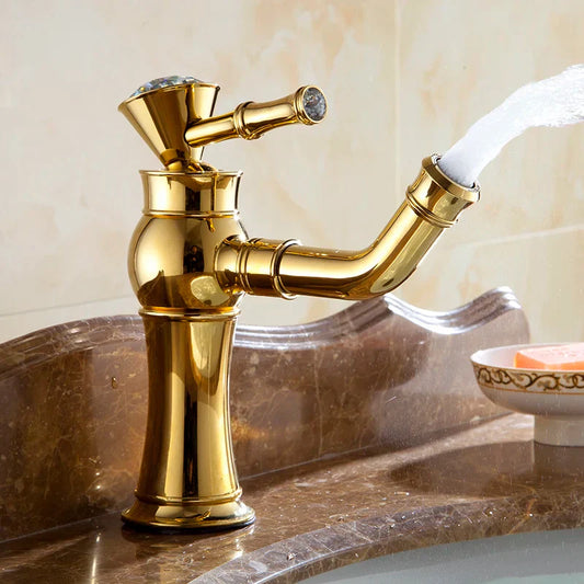 DecorBites™ Gold Brass Single Handle Bathroom Mixer Taps for Counter top Basin