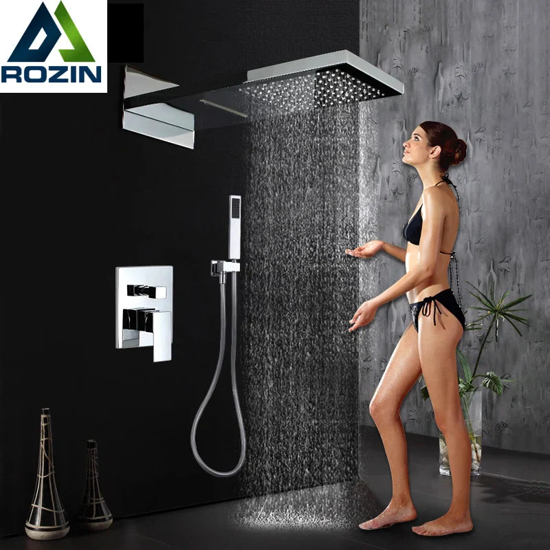 DecorBites™ Golden Chrome Rain Shower Faucet Set with 3-Way Mixer Valve