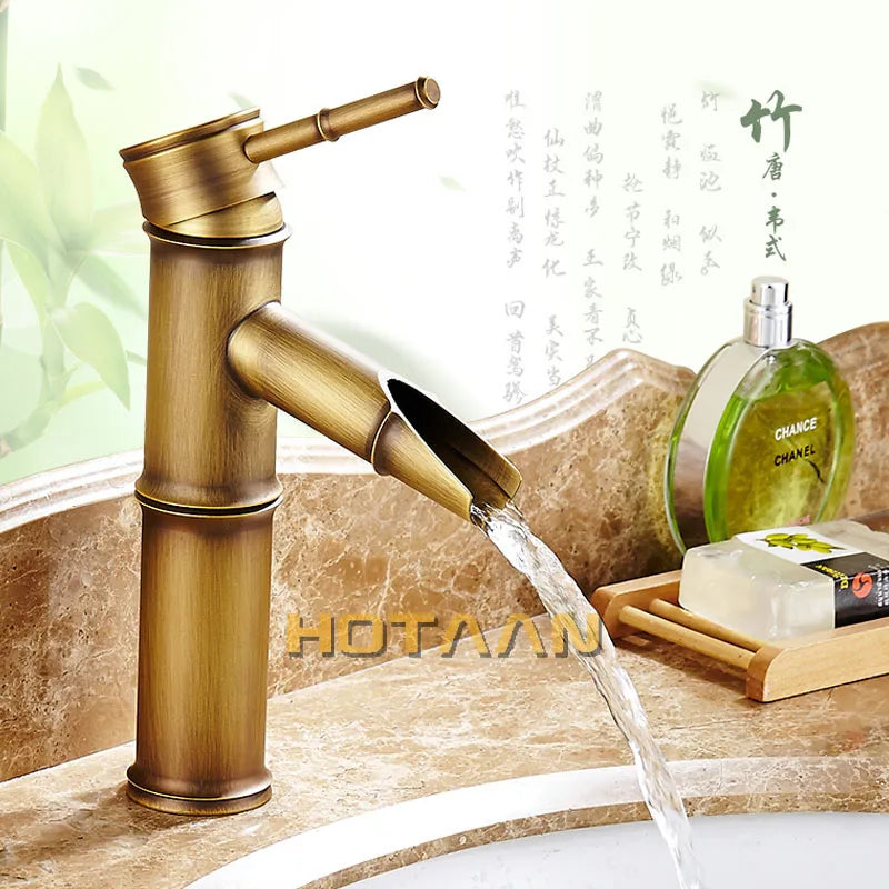 DecorBites™ Antique Brass Bamboo Single Handle Basin Faucet