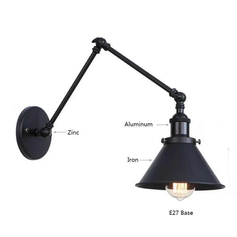 Aplique de pared vintage de cobre negro Decorbites™ con brazo largo para dormitorio de hogar