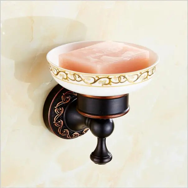 DecorBites™ Carved Flowers Blackened Copper Bathroom Accessories Set