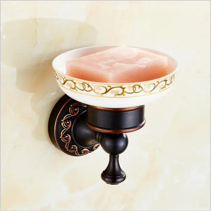 DecorBites™ Carved Flowers Blackened Copper Bathroom Accessories Set