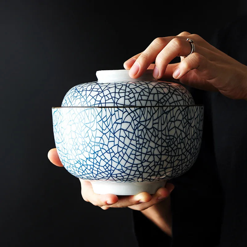 DecorBites™ Japanese Style Ceramic Soup Bowl - Eco-Friendly Under Glazed Tureen