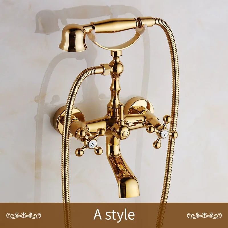 Juego de Grifería de Ducha para Baño en Latón Dorado Decorbites™ de Montaje en Pared con Mango Único y Lluvia