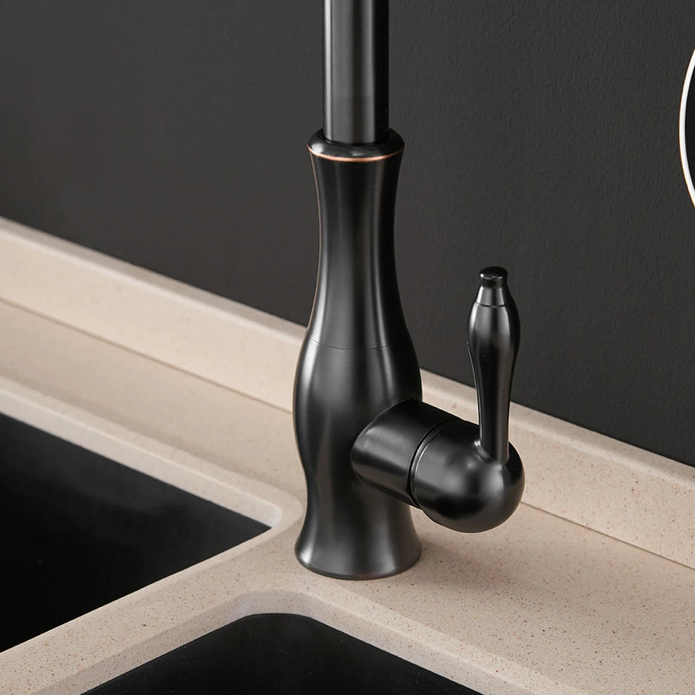 Black Gold Brass Kitchen Faucet Pull-Out Spray