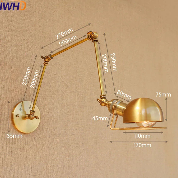 Aplique de pared LED DecorBites™ Gold Swing Arm Retro Loft Industrial