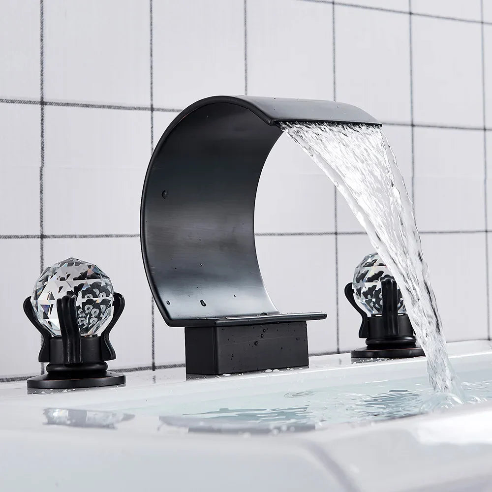 DecorBites™ Crystal Waterfall Basin Faucet with Wide Spout for Bath Sink - Hot and Cold