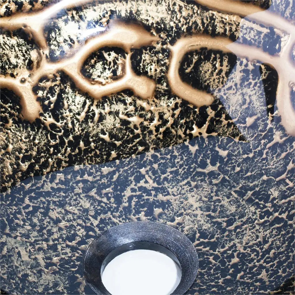 DecorBites™ Brown Hand-Paint Glass Wash Basin Set with Gold Chrome Waterfall Faucet