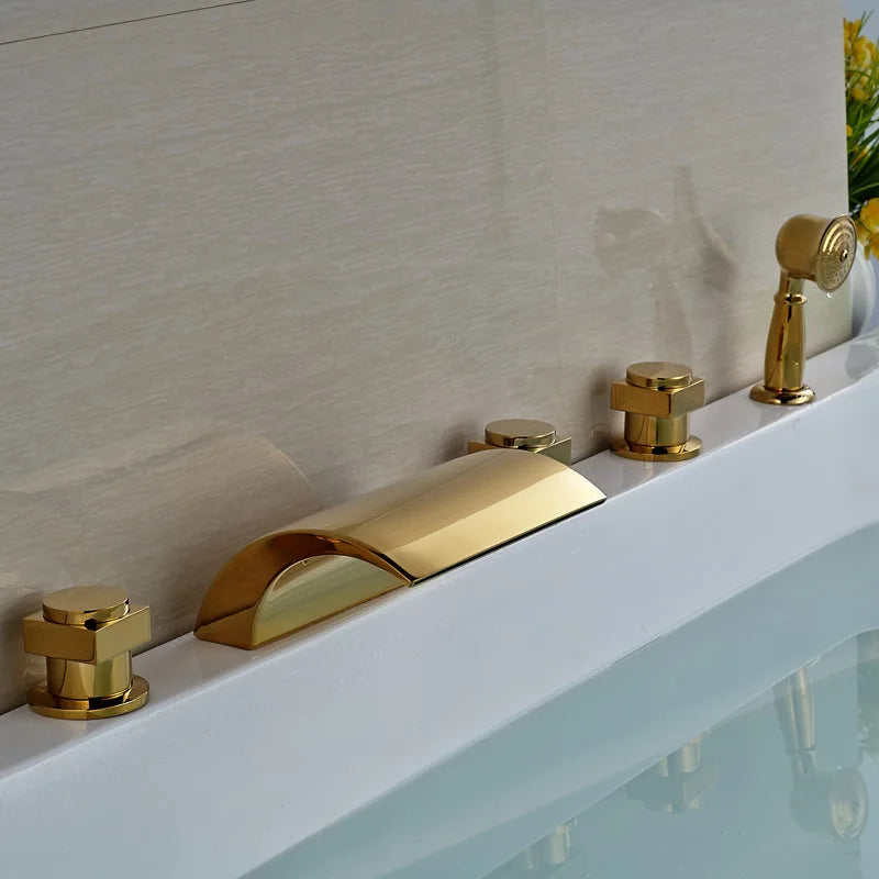 DecorBites™ Golden Widespread Brass Bathtub Faucet with Handheld Shower
