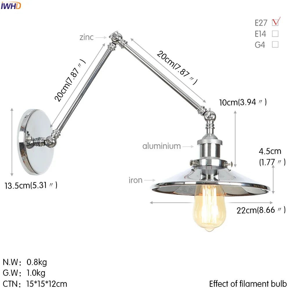Decorbites™ Industrielle Retro LED Wandleuchte Verstellbare Loft-Stil Edison Wandlampen Armaturen