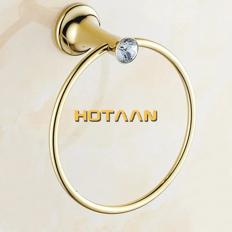 DecorBites™ Golden Stainless Steel Crystal Towel Ring Bathroom Accessories