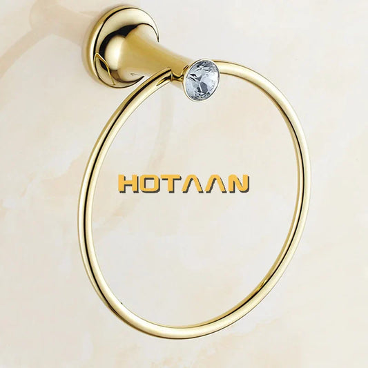 DecorBites™ Golden Stainless Steel Crystal Towel Ring Bathroom Accessories