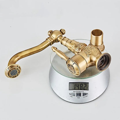 DecorBites™ Black Flower Carved Basin Mixer Tap with Swivel Neck, Single Lever Control