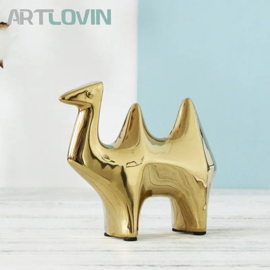 DecorBites™ Gold Camel Ceramic Figurines, Bird Ornaments, Home Decor Accessories
