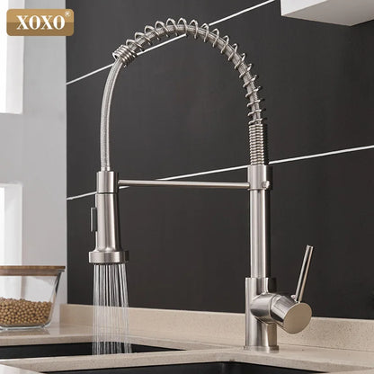 DecorBites™ Brushed Nickel Kitchen Faucet Pull Out Swivel Mixer Tap 1343A-S