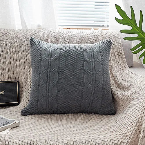DecorBites™ Double Cable Knit Cushion Cover in 5 Soft Colors, 45cm x 45cm