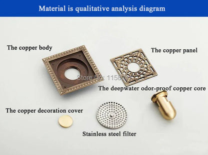 شبكة مصفاة أرضية دش مربعة من نحاس عتيق من DecorBites™ - HJ-8702S
