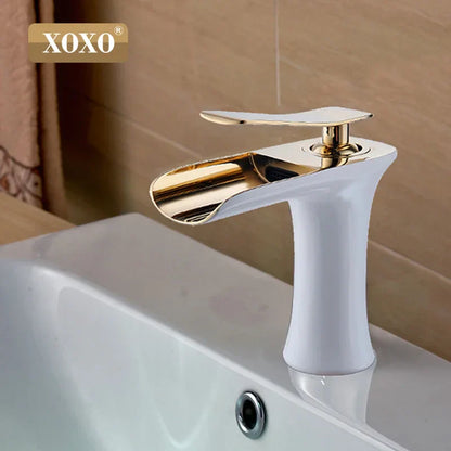 صنبور حوض نحاسي بتصميم شلال من DecorBites™ لخلاط حوض عصري - 83008W