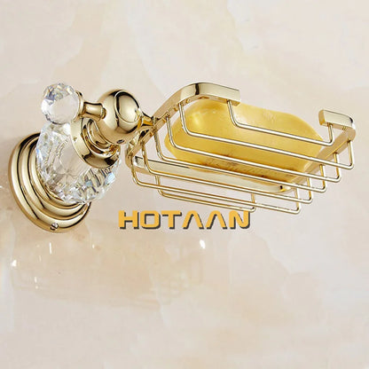 DecorBites™ Gold Crystal Brass Ceramics Bathroom Soap Holder Home Decor Enhance Bathroom Storage