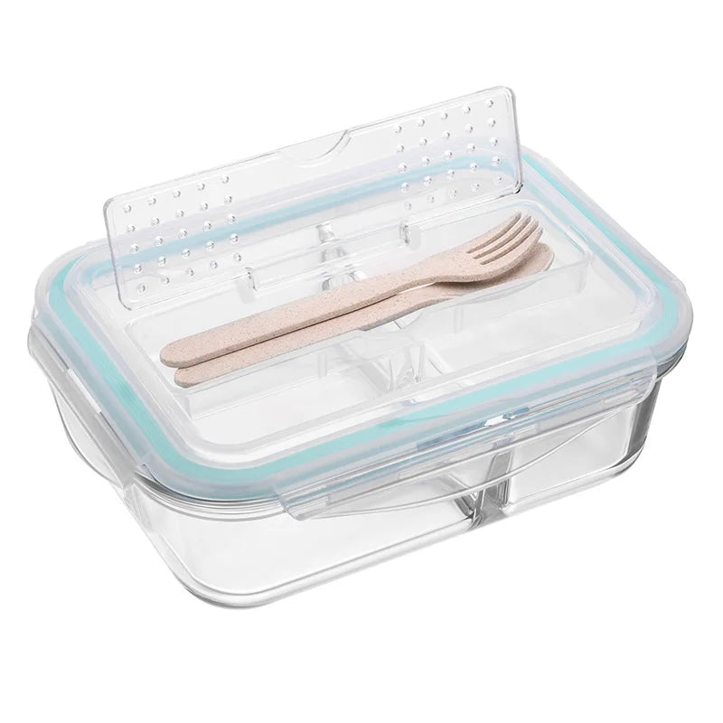 Caja de Almuerzo Decorbites™ para Niños: Estilo Coreano Bento de Vidrio con Compartimentos, Apto para Microondas, Almacenamiento de Alimentos