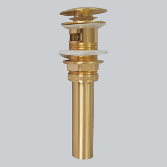 DecorBites™ Brushed Gold Basin Sink Pop Up Drain with Overflow, Round Brass Waste Water Drainer