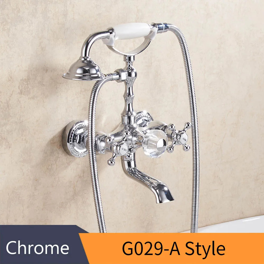 Grifo de bañera montado en la pared de latón dorado Decorbites™ con kit de ducha de mano