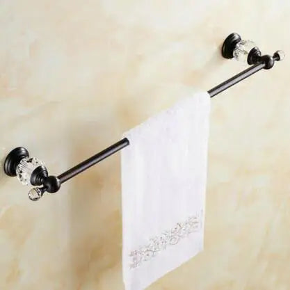 DecorBites™ Black Brass & Crystal Bathroom Accessories Set - Towel Rack, Towel Bar, Paper Holder, Soap Dish, Cup Holder, Toilet JM251