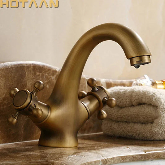 DecorBites™ Antique Brass Double Handle Faucet Kitchen Bathroom Basin Mixer Robinet Antique