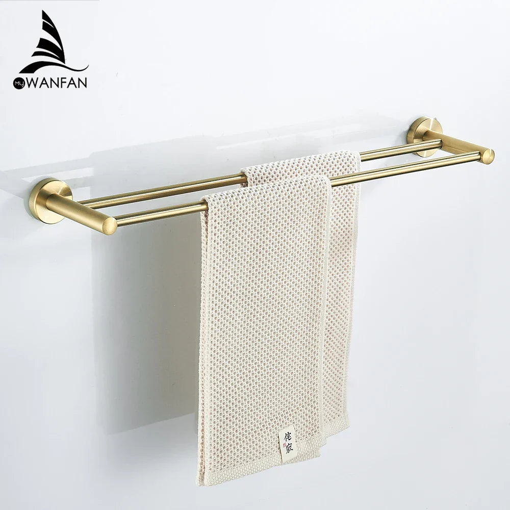 DecorBites™ Golden Swan Bath Hardware Set: Towel Rack, Toilet Paper Holder, Tissue Roll Holder