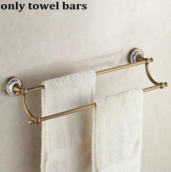 DecorBites™ Bathroom Accessories Set: Towel Rack, Bar, Holder, Hook - Antique Brass/Ceramic/Copper