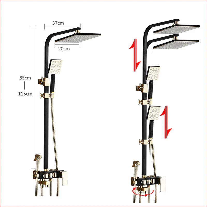 مجموعة صنبور دش بيديه باللون الأسود الذهبي من ديكوربايتس™ مع خلاط دش يدوي