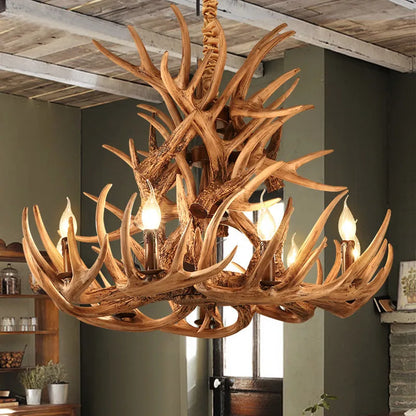 DecorBites™ Deer Antler Chandelier: American Retro Resin Horn Lamps for Rustic Home Decor
