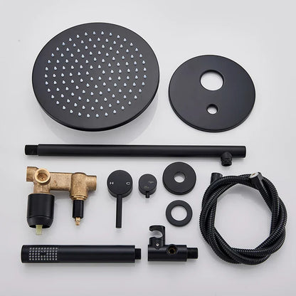DecorBites™ Brass Black Shower Set with Ceiling/Wall Arm, Diverter Mixer, Handheld Spray, 8-16" Rain Head