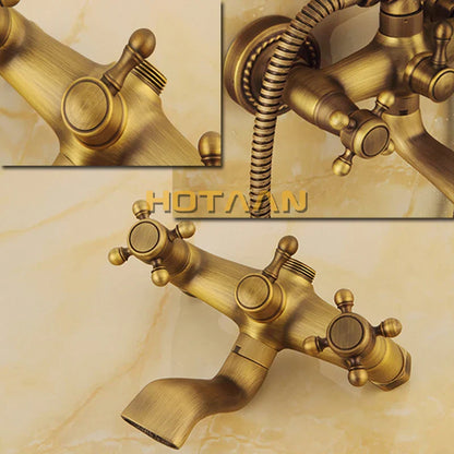 مجموعة صنبور دش نحاسي عتيق من DecorBites™ مع رأس دش مطري ودش يدوي