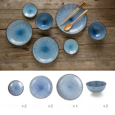 DecorBites™ Japanese Style Ceramic Dinner Set - Blue Tableware Set with Bowl and Plate