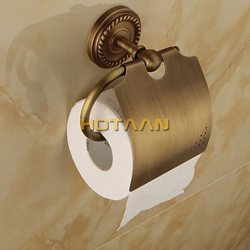 DecorBites™ Brass Bathroom Accessories Set, Robe Hook, Paper Holder, Towel Bar, Antique Finish