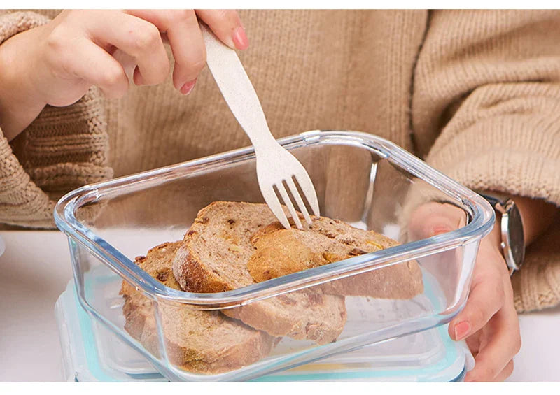 صندوق غداء للأطفال من ديكوربايتس™: بينتو زجاجي على الطراز الكوري مع مقصورات، آمن للاستخدام في الميكروويف، لتخزين الطعام