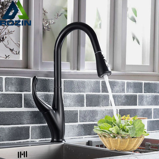 DecorBites™ Black Kitchen Faucet Pull Out Mixer with Single Handle and Stream Spray