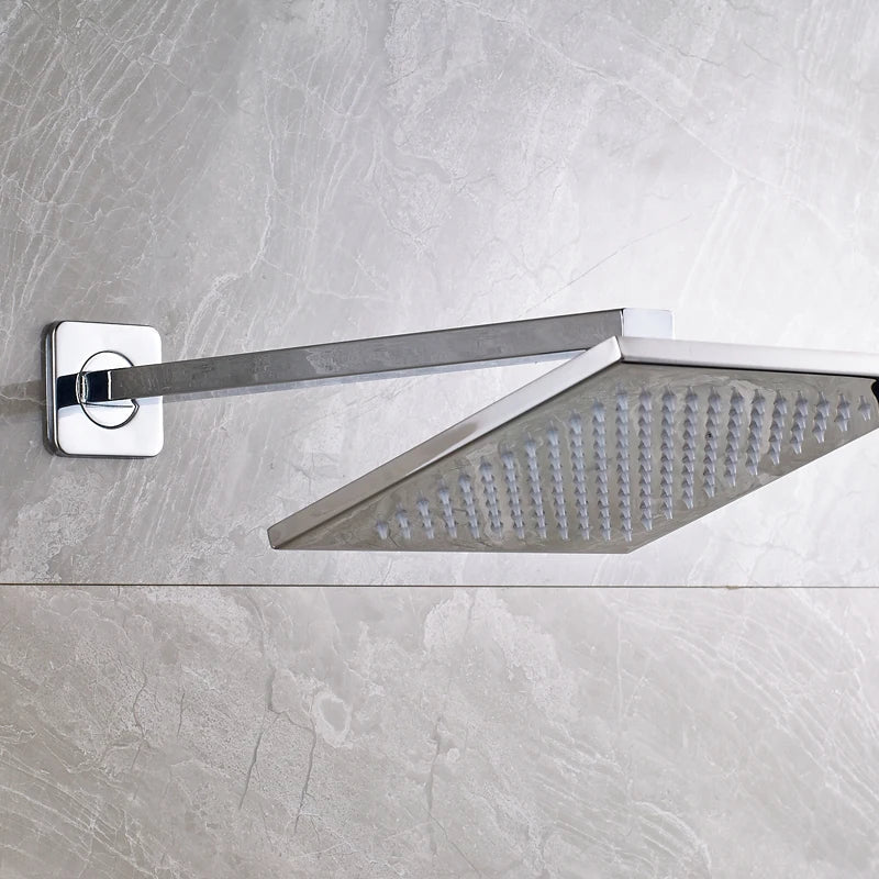 رأس دش مطري LED مربع من النحاس من DecorBites™ مقاس 8 بوصات مع ذراع تثبيت على الحائط