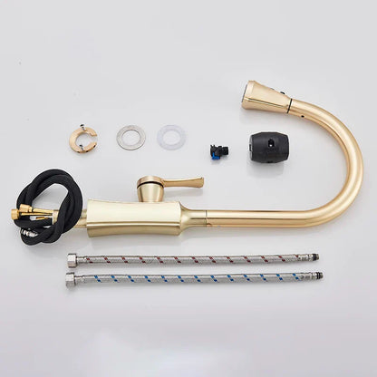 DecorBites™ Brushed Gold Kitchen Faucet Hot Cold Water Mixer Pull Out Spout Brass