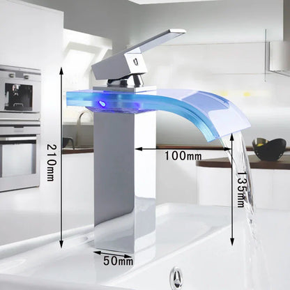 DecorBites™ LED Waterfall Basin Mixer Faucet Chrome Finish Single Handle Sink Tap