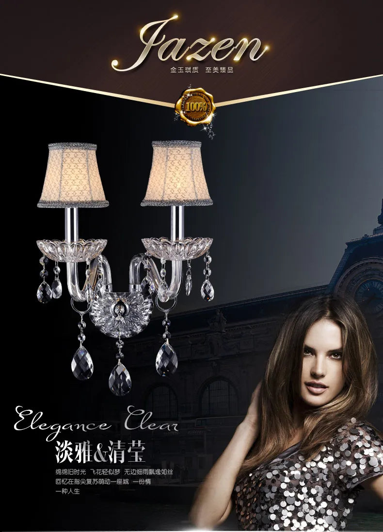 DecorBites™ Crystal Lamp Wall Light with LED Bulbs and Silk Fabric Lampshade
