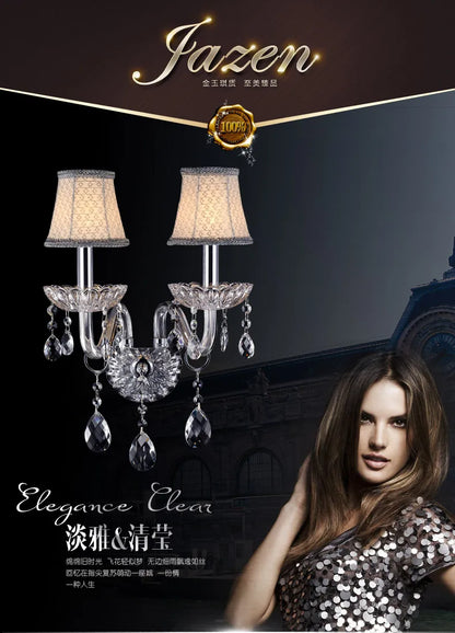 DecorBites™ Crystal Lamp Wall Light with LED Bulbs and Silk Fabric Lampshade
